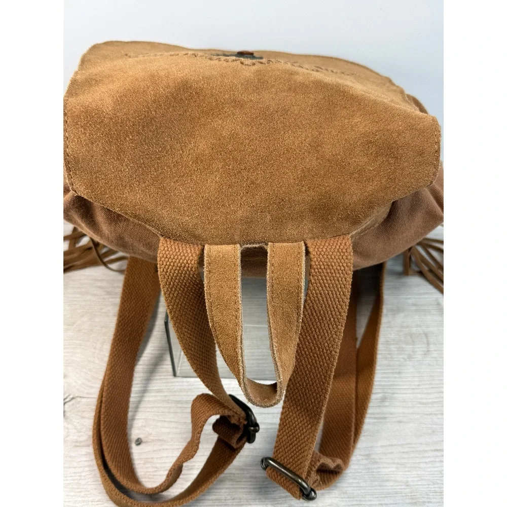 Brown Suede Fringe Backpack Boho Western Concho Whipstitch Festival Backpack Bag